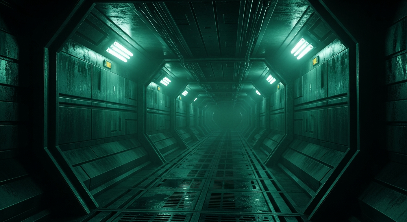 Alien Reihenfolge - dunkler Sci-Fi-Korridor im Alien-Stil